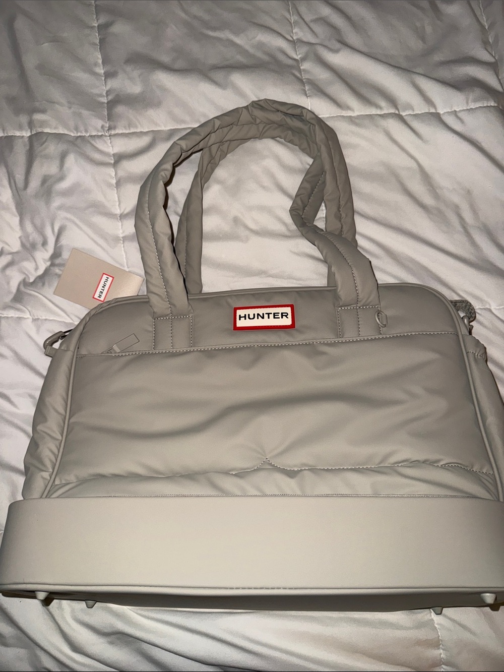 Hunter Women's stowaway puffer Quilted Tote Bag taupe NWT